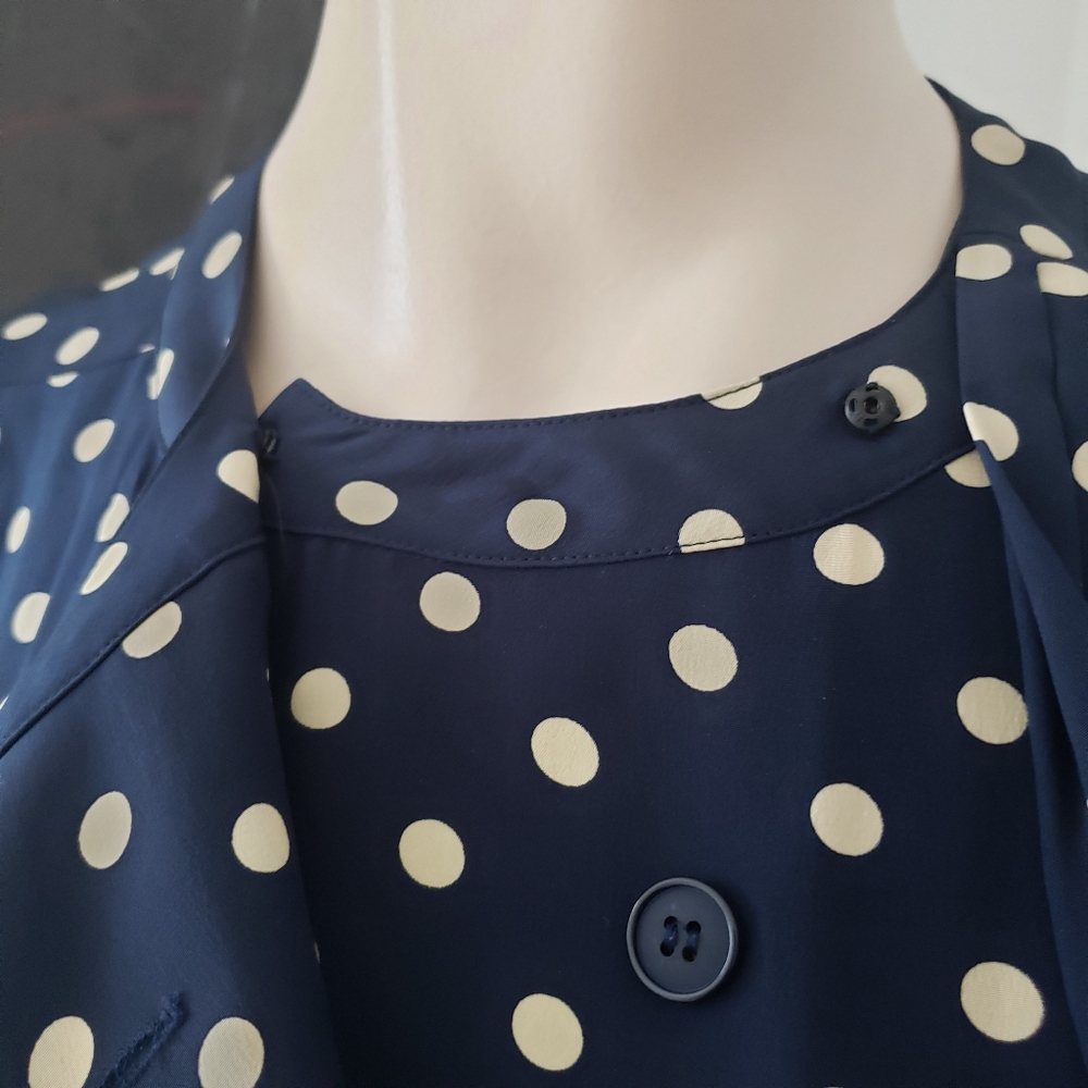 Albert Nipon | Silk Polka Dot Dress with Tie and Pleated Detail - Picture 7 of 16